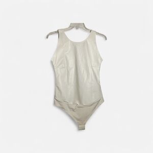 Pinsy Vegan Leather High Neck Tank Shapewear Bodysuit Off White Size 1X